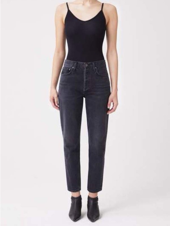 Agolde Denim - AGOLDE Fen High Rise Relaxed Tapered Jeans Button Fly Faded Black Size 30 Womens
